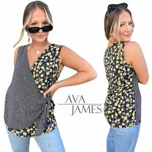 NWOT Ava James Faux Wrap Floral Top, 1X